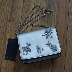 Zara Silver Embellished Handbag